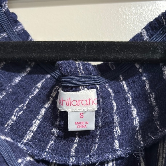 Xhilaration Jumpsuit Jumper Striped Blue White Sz S Pants Off Shoulder Pockets - Picture 2 of 6